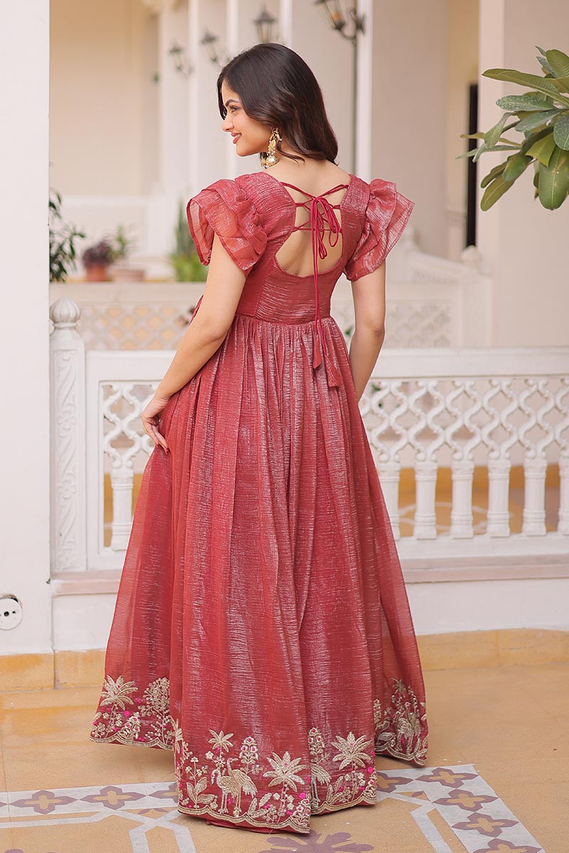 Elegant Red Embroidered Maxi Dress UK | Indian Anarkali Gown PR
