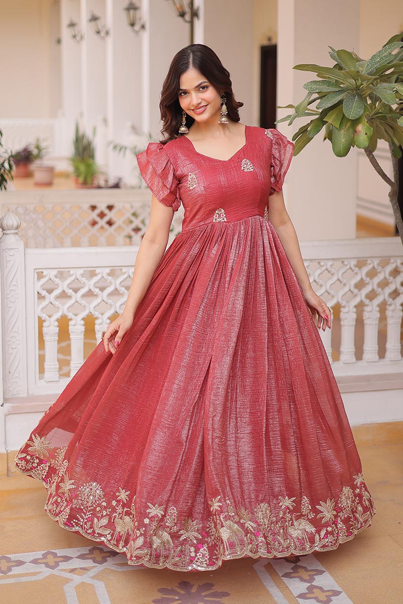 Elegant Red Embroidered Maxi Dress UK | Indian Anarkali Gown PR