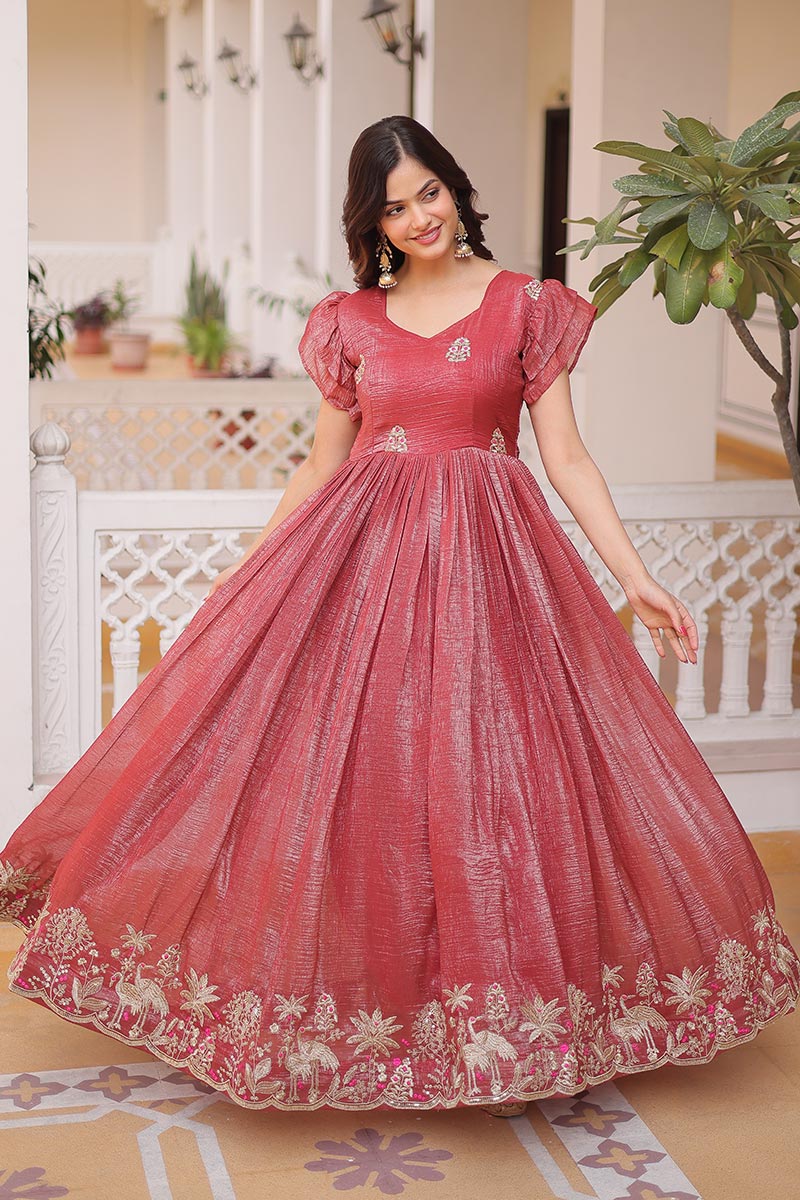 Elegant Red Embroidered Maxi Dress UK | Indian Anarkali Gown PR