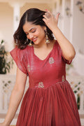 Elegant Red Embroidered Maxi Dress UK | Indian Anarkali Gown PR