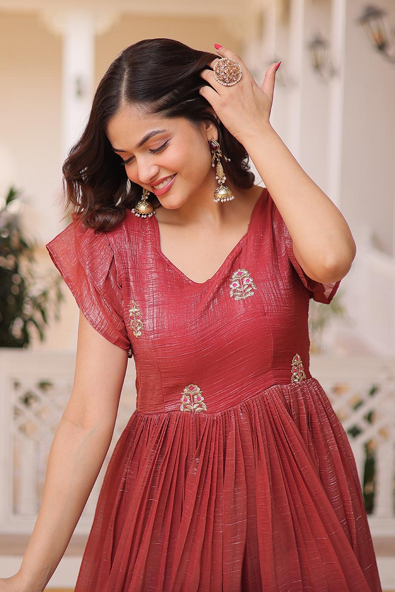 Elegant Red Embroidered Maxi Dress UK | Indian Anarkali Gown PR