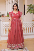 Elegant Red Embroidered Maxi Dress UK | Indian Anarkali Gown PR