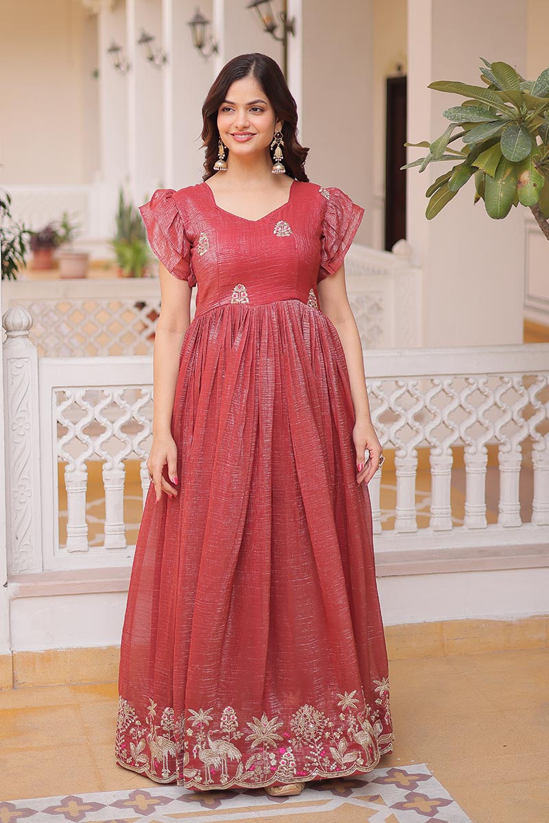 Elegant Red Embroidered Maxi Dress UK | Indian Anarkali Gown PR