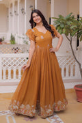 Light Yellow Ethnic Maxi Dress UK | Embroidered Festive Anarkali Outfit PR