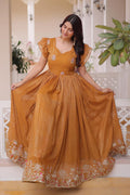 Light Yellow Ethnic Maxi Dress UK | Embroidered Festive Anarkali Outfit PR