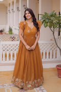 Light Yellow Ethnic Maxi Dress UK | Embroidered Festive Anarkali Outfit PR