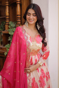 Orange Floor-Length Anarkali UK | Floral Threadwork & Soft Flow Fabric PR