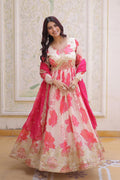 Orange Floor-Length Anarkali UK | Floral Threadwork & Soft Flow Fabric PR
