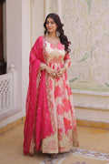 Orange Floor-Length Anarkali UK | Floral Threadwork & Soft Flow Fabric PR
