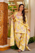 Yellow Floral Cambric Cotton Salwar Suit Set with Dupatta PR