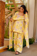 Yellow Floral Cambric Cotton Salwar Suit Set with Dupatta PR