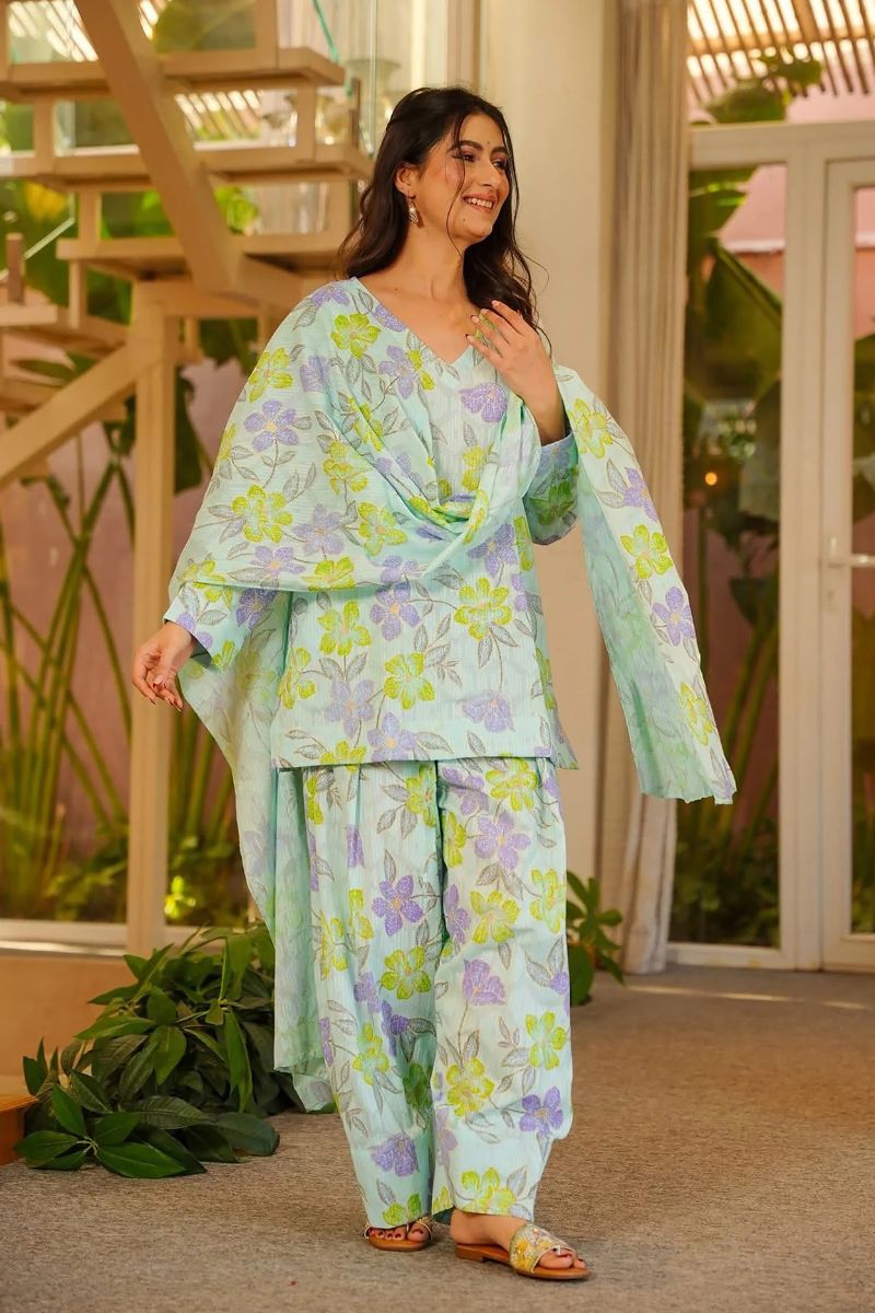 Yellow Floral Cambric Cotton Salwar Suit Set with Dupatta (Copy) PR