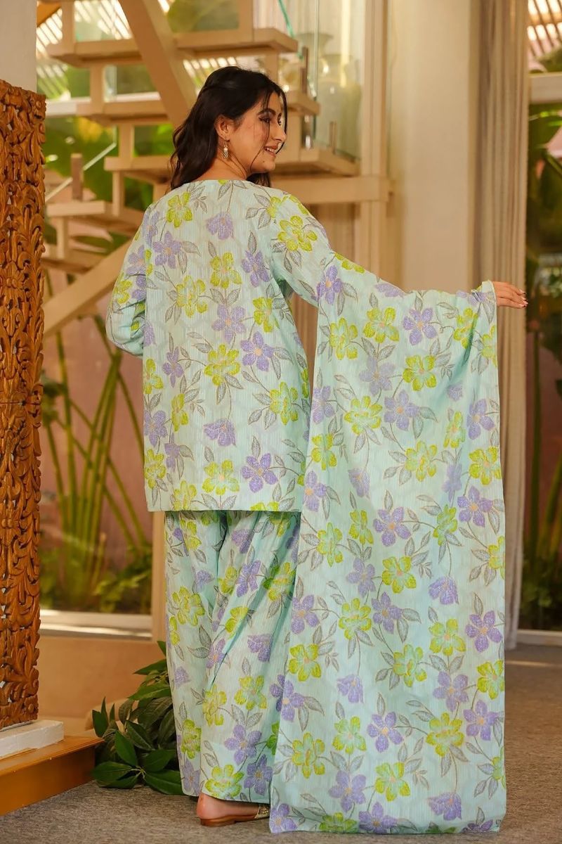 Yellow Floral Cambric Cotton Salwar Suit Set with Dupatta (Copy) PR