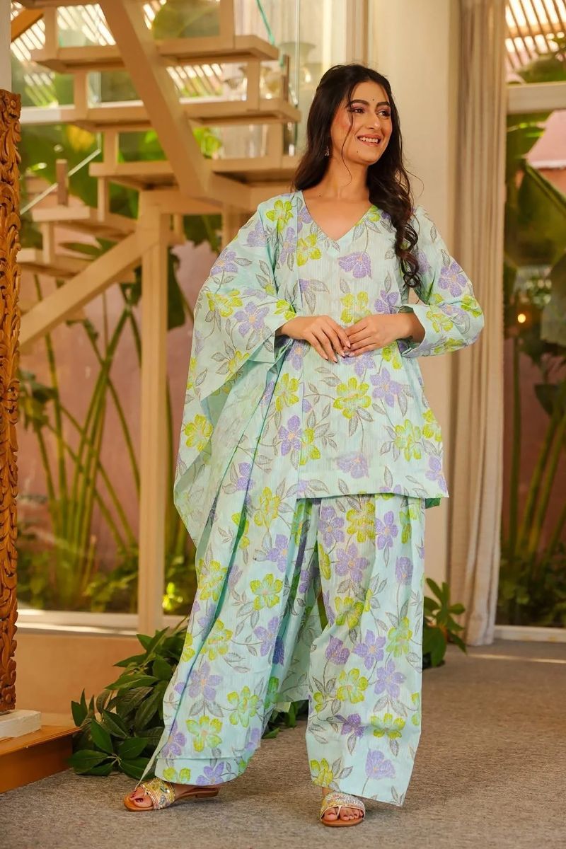 Yellow Floral Cambric Cotton Salwar Suit Set with Dupatta (Copy) PR