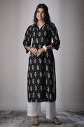 Black Cambric Cotton Printed Kurti – Elegant Everyday Wear PR