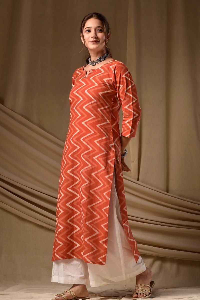 Orange Cambric Cotton Printed Kurti – Elegant Everyday Wear PR