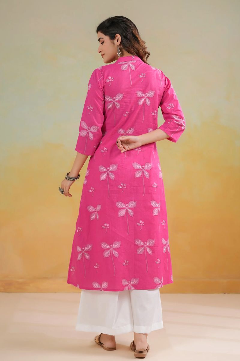 Pink Cambric Cotton Printed Kurti – Elegant Everyday Wear PR