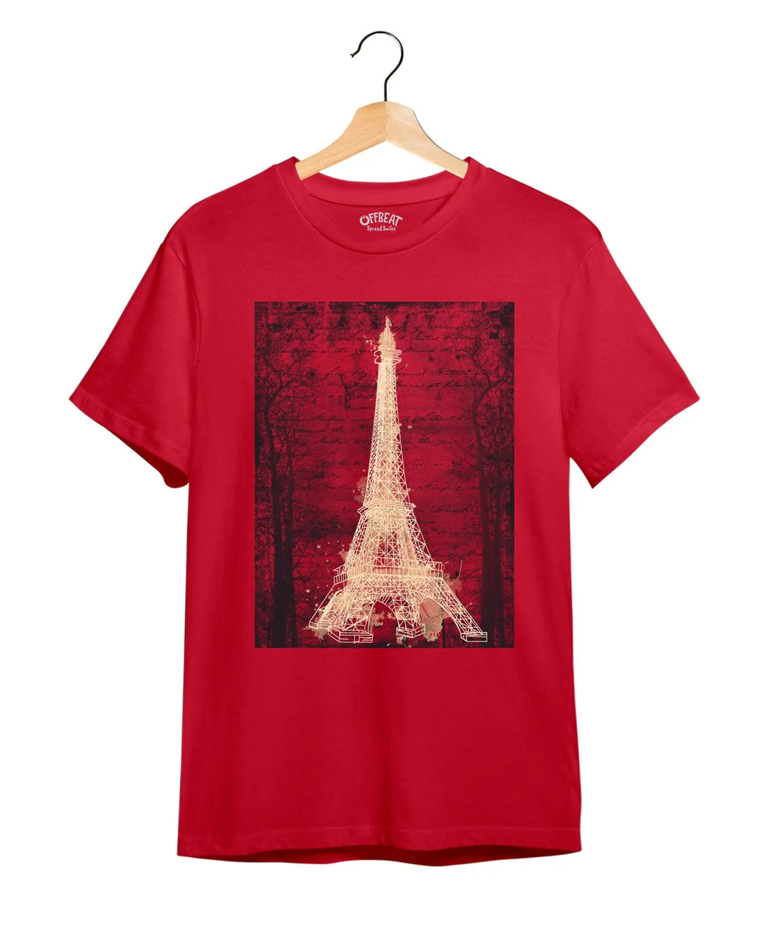 "Paris, The Wonder Art" Printed T-Shirt – Premium Round Neck - Red - 100% Cotton Offbeat