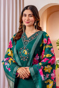 Peach Floral Printed Cotton Kurta Set with Print Dupatta RTI
