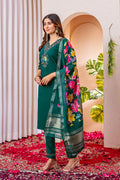 Peach Floral Printed Cotton Kurta Set with Print Dupatta RTI