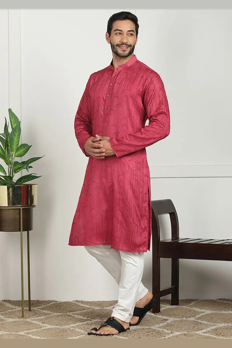 Pink Jacquard Kurta for Men – Festive & Formal Wear KSF