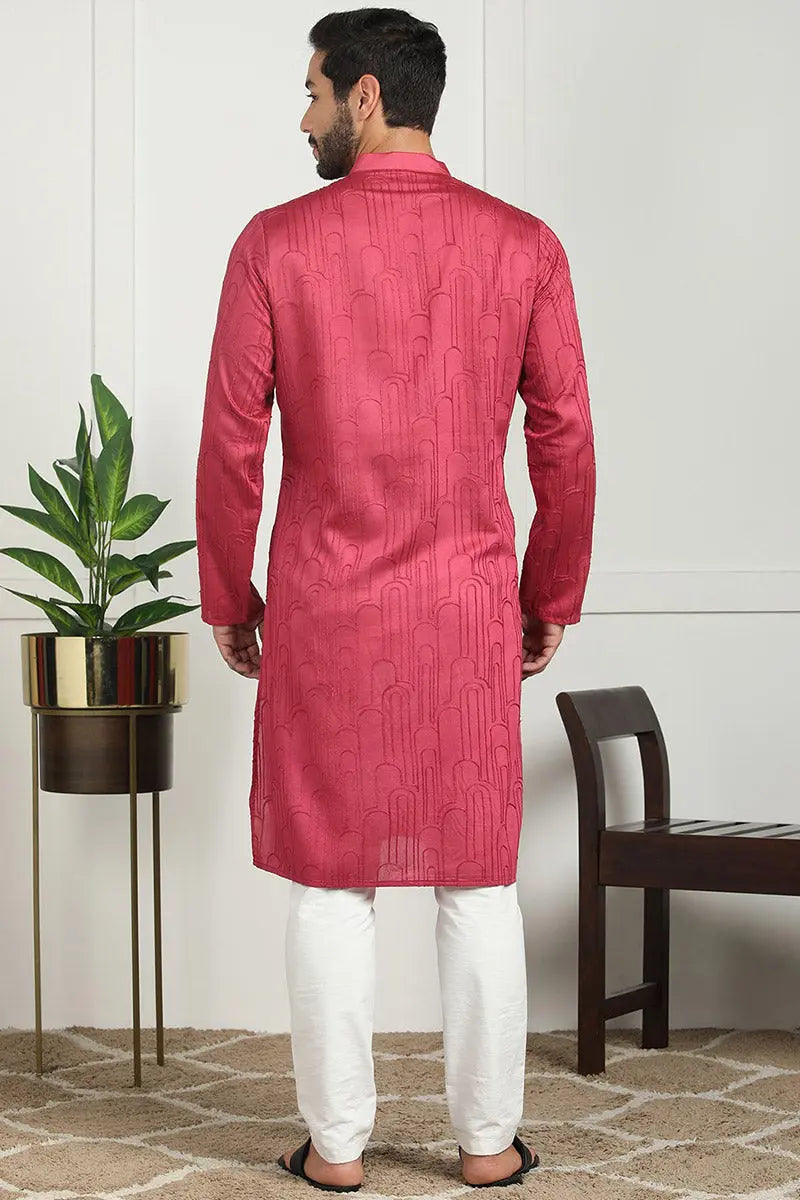 Pink Jacquard Kurta for Men – Festive & Formal Wear KSF