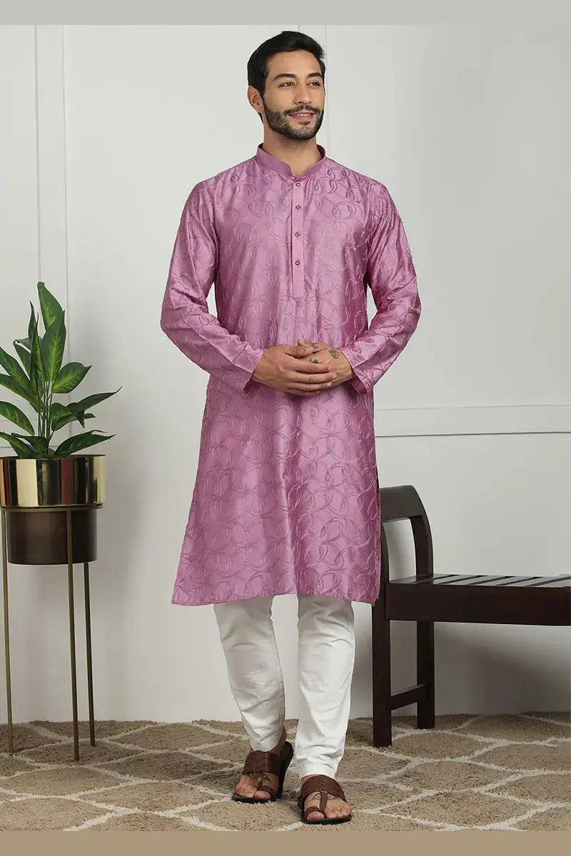 Pink Jacquard Kurta for Men – Festive & Formal Wear KSF