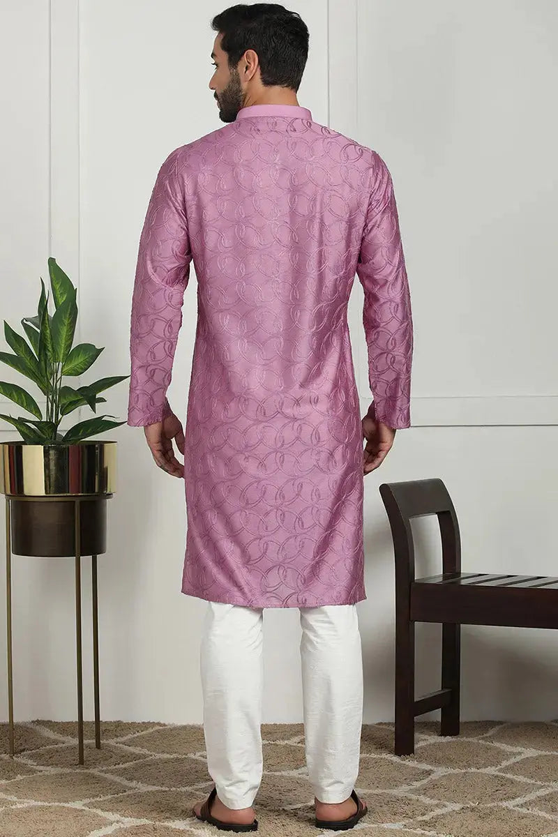 Pink Jacquard Kurta for Men – Festive & Formal Wear KSF