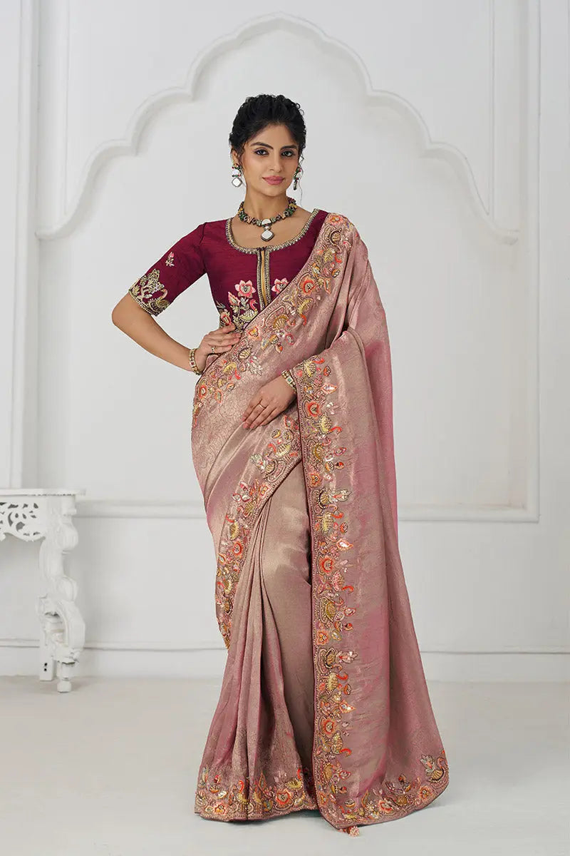 Pretty Pink Saree with Multi-Thread & Sequin Embroidery – Ideal for Weddings KSR
