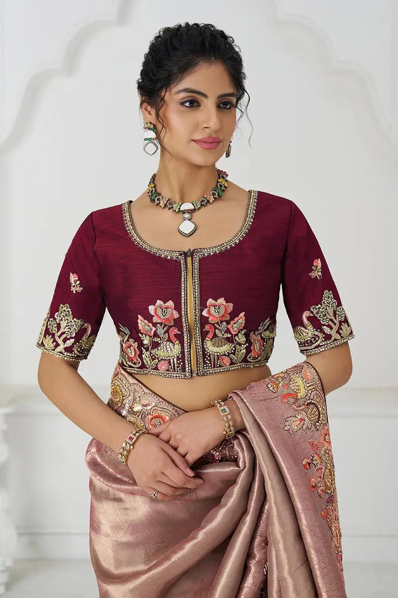 Pretty Pink Saree with Multi-Thread & Sequin Embroidery – Ideal for Weddings KSR