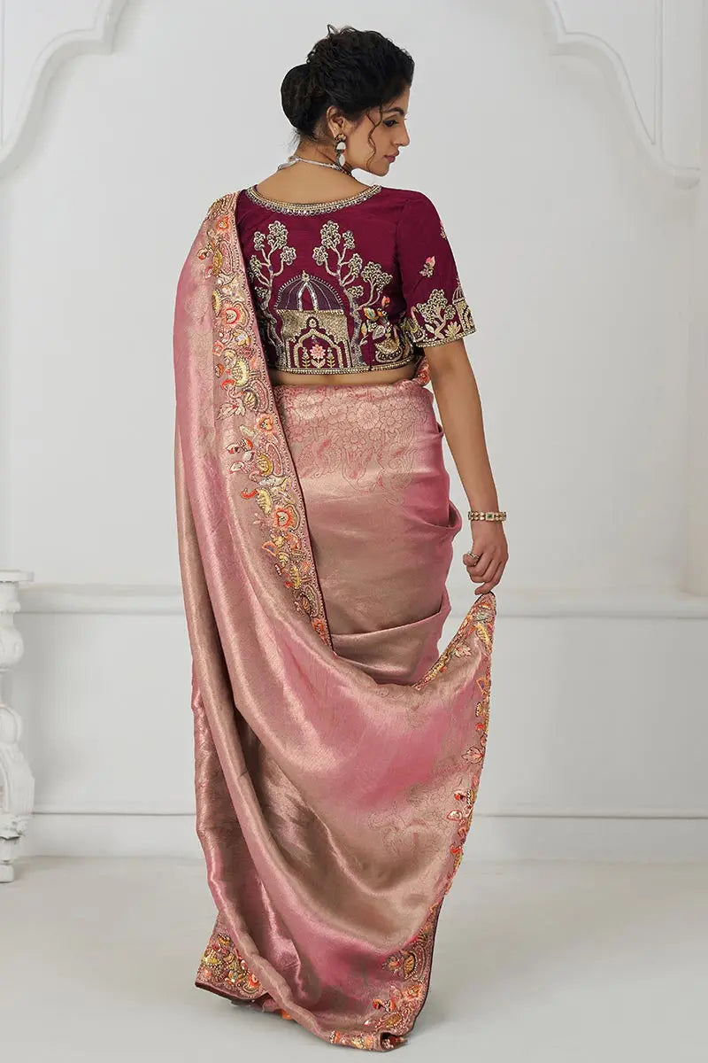 Pretty Pink Saree with Multi-Thread & Sequin Embroidery – Ideal for Weddings KSR