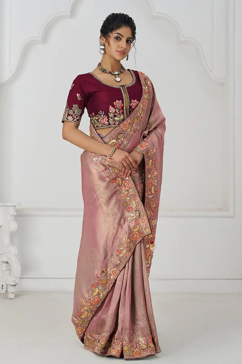 Pretty Pink Saree with Multi-Thread & Sequin Embroidery – Ideal for Weddings KSR