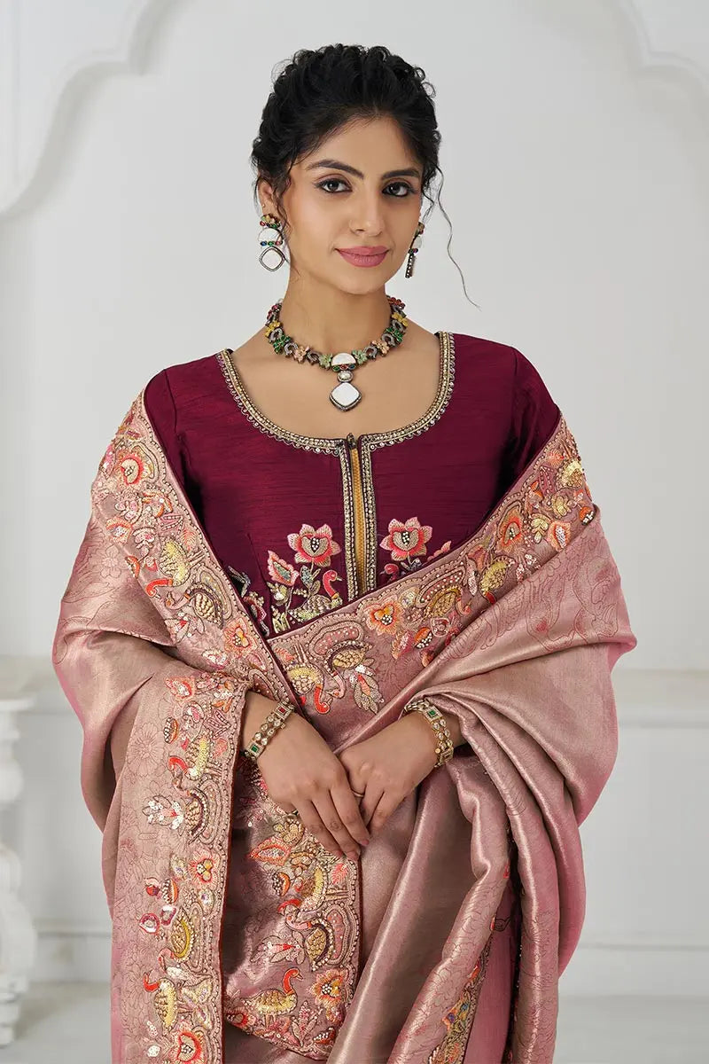 Pretty Pink Saree with Multi-Thread & Sequin Embroidery – Ideal for Weddings KSR
