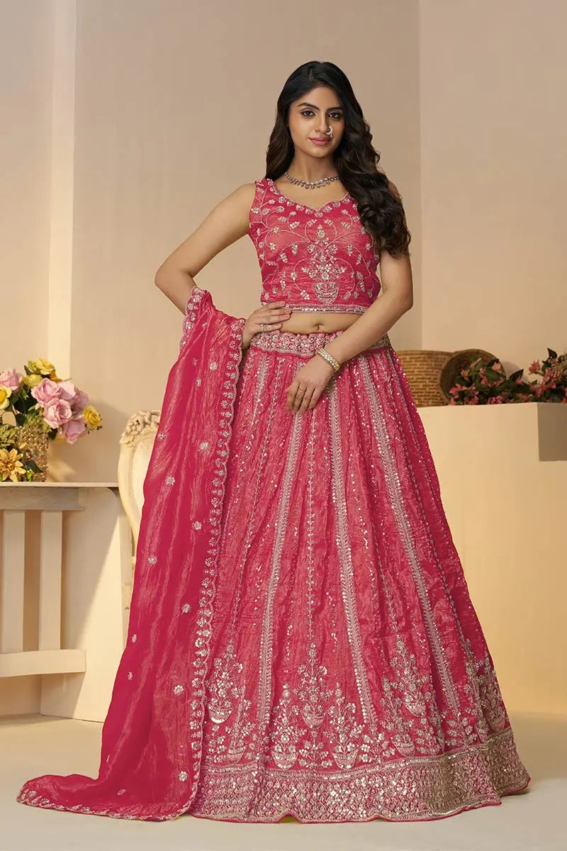 Pretty Pink Silk Wedding Lehenga with Intricate Paisley Embroidery KSR
