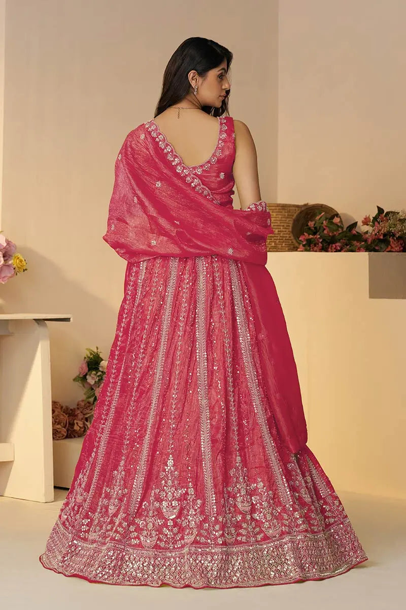 Pretty Pink Silk Wedding Lehenga with Intricate Paisley Embroidery KSR