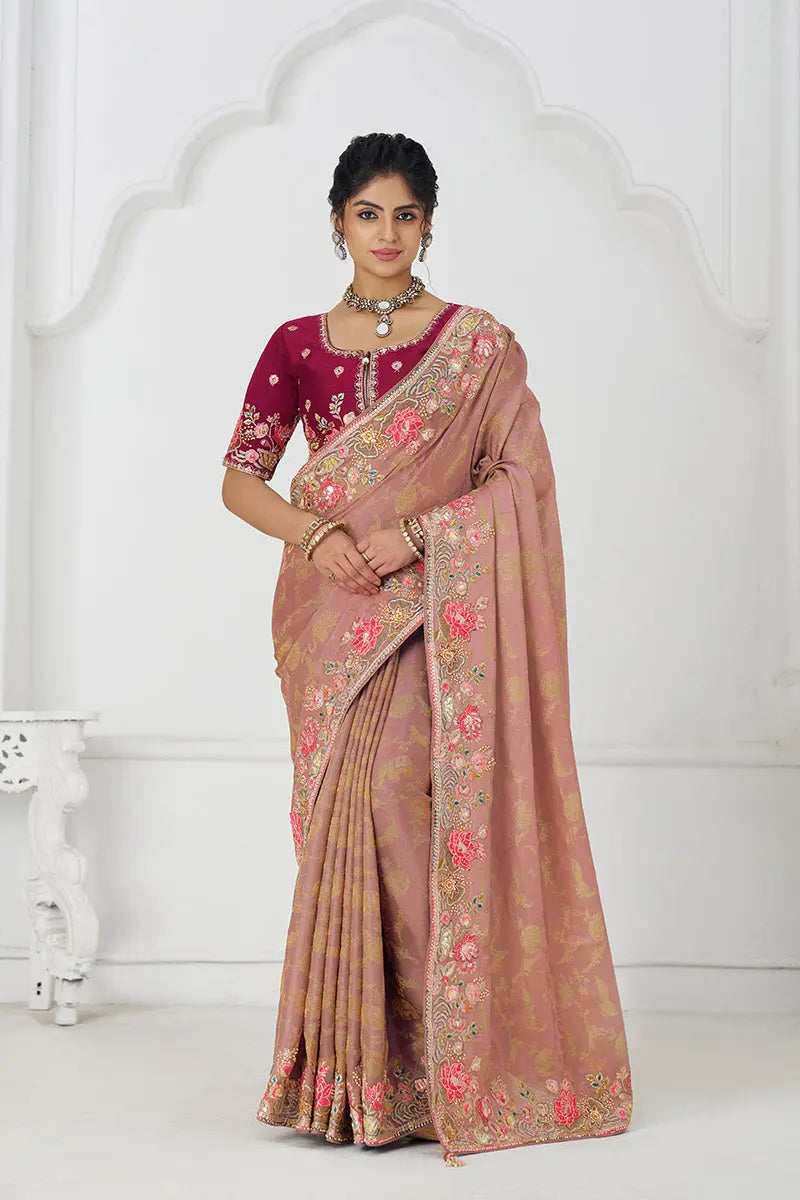 Pretty peach: Multicolor Embroidery with Blooming Floral Designs KSR