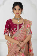 Pretty peach: Multicolor Embroidery with Blooming Floral Designs KSR