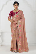 Pretty peach: Multicolor Embroidery with Blooming Floral Designs KSR