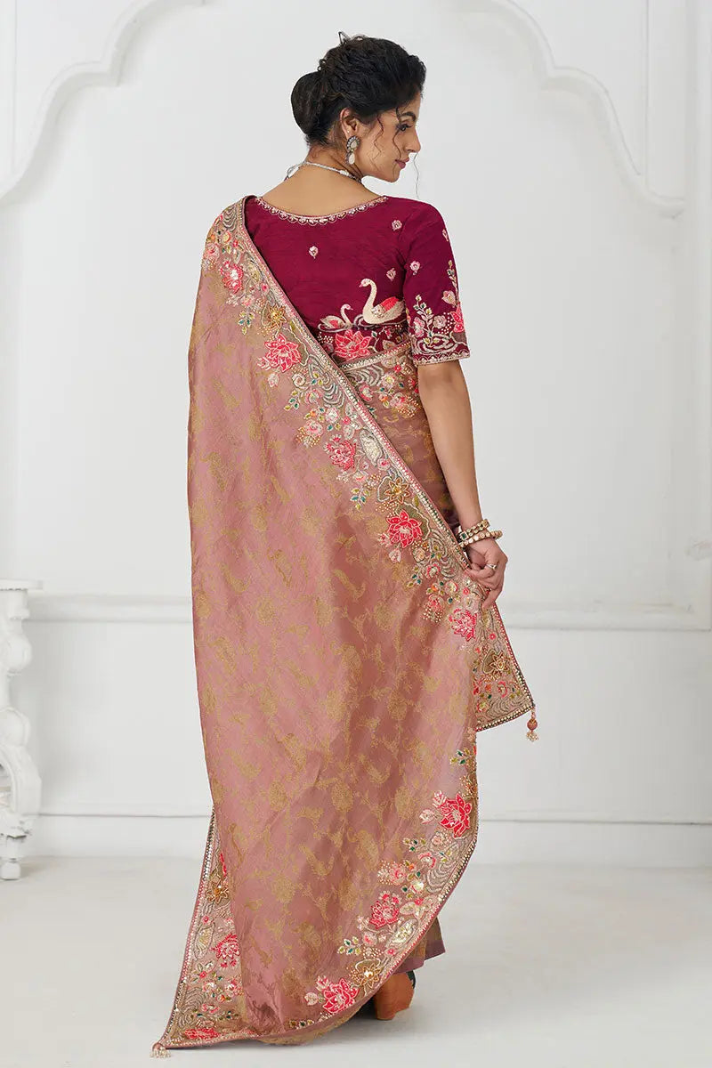 Pretty peach: Multicolor Embroidery with Blooming Floral Designs KSR