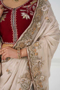 Pure Fendi Silk Saree in Chiku with Handcrafted Zari & Sequin Detailing KSR