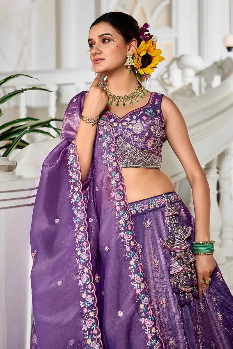 Purple Embroidered Lehenga with Dupatta – Festive & Wedding Wear RTI