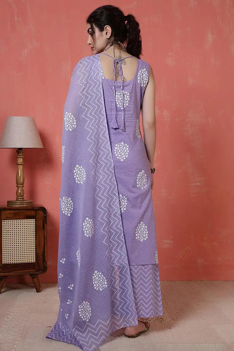 Purple Floral Printed Cotton Kurta Set with Print Dupatta KSF