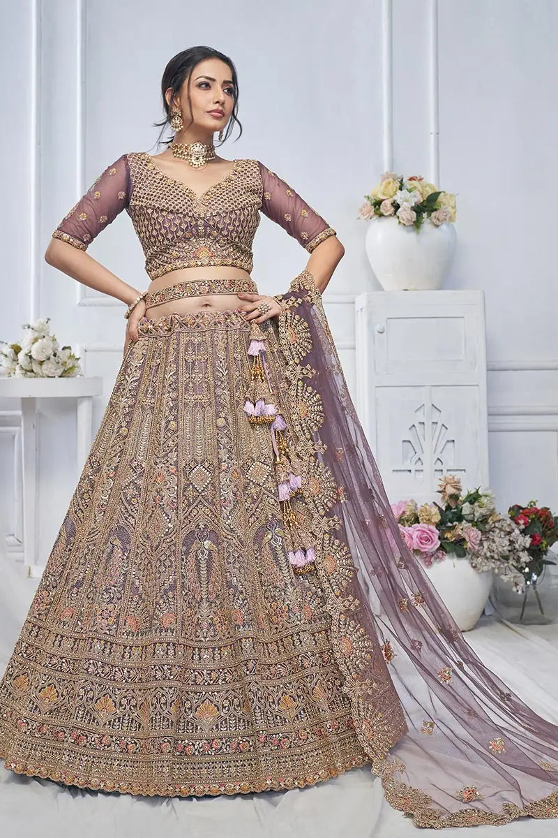 Purple Heavy Embroidered Bridal Lehenga with Mirror & Zari Detailing KSR