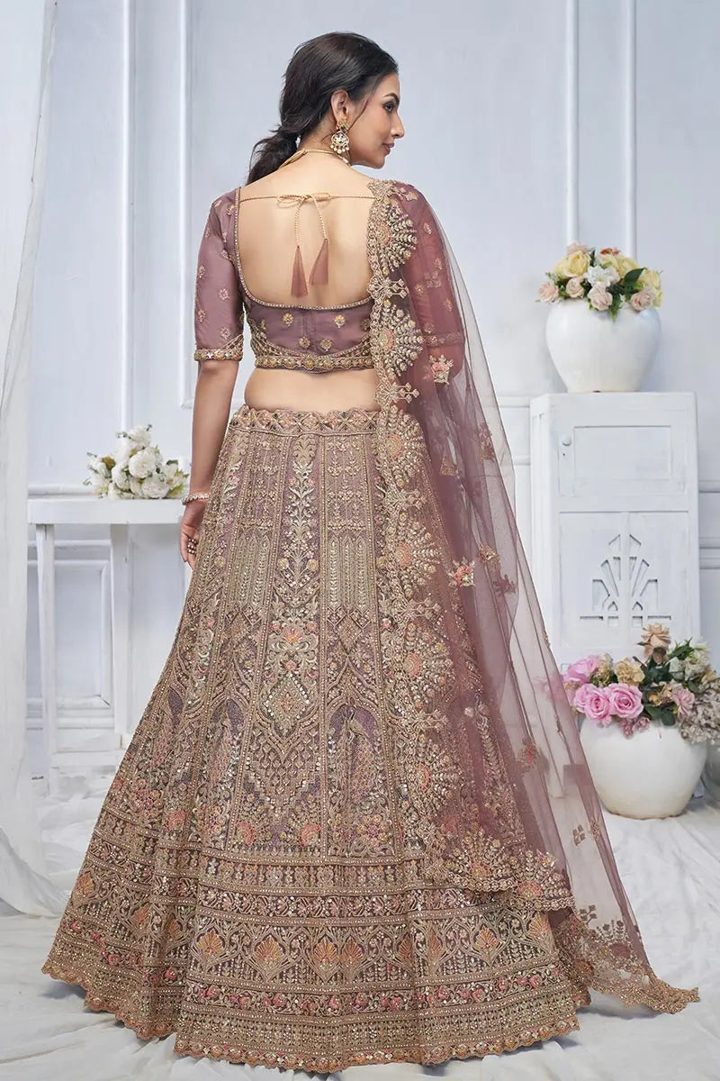 Purple Heavy Embroidered Bridal Lehenga with Mirror & Zari Detailing KSR