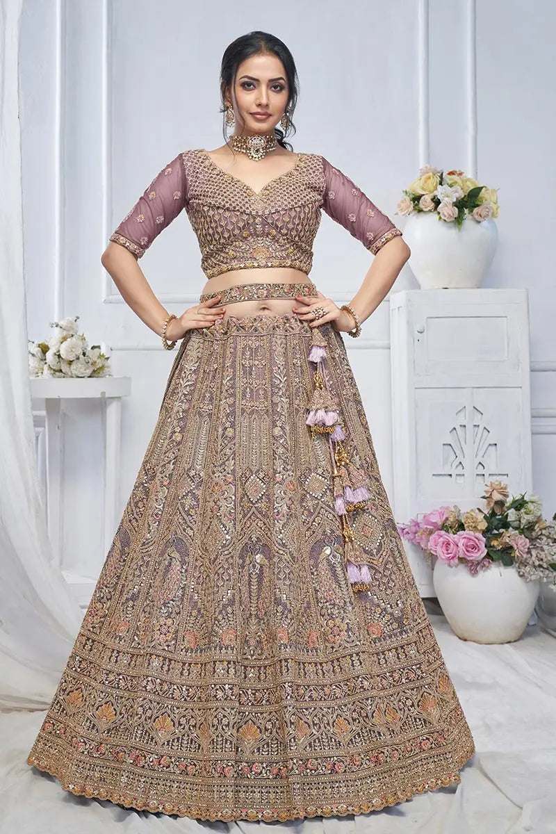 Purple Heavy Embroidered Bridal Lehenga with Mirror & Zari Detailing KSR
