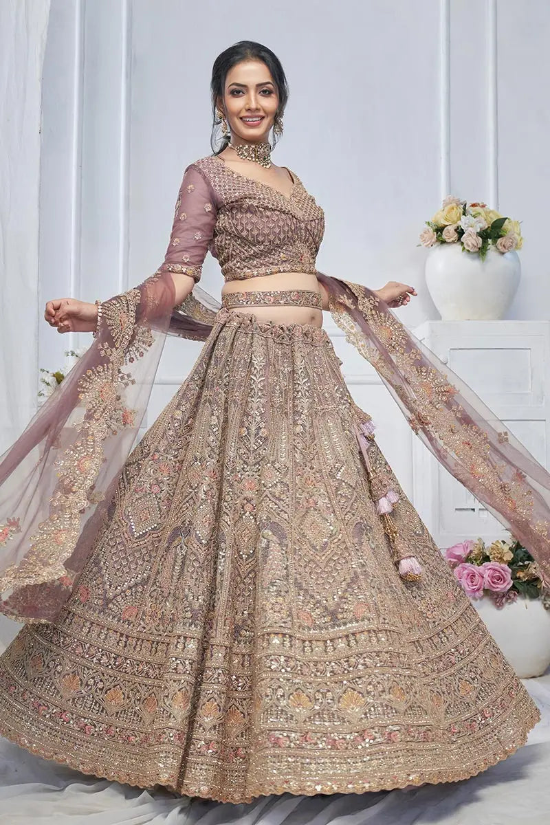 Purple Heavy Embroidered Bridal Lehenga with Mirror & Zari Detailing KSR