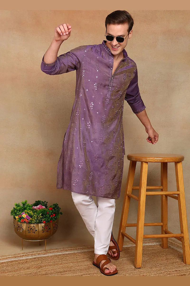 Purple Jacquard Kurta for Men – Festive & Formal Wear KSF