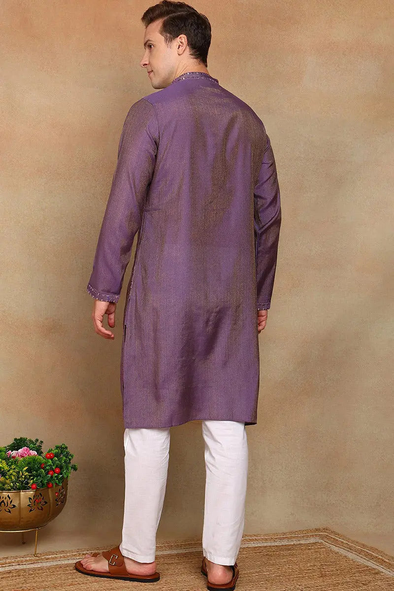 Purple Jacquard Kurta for Men – Festive & Formal Wear KSF