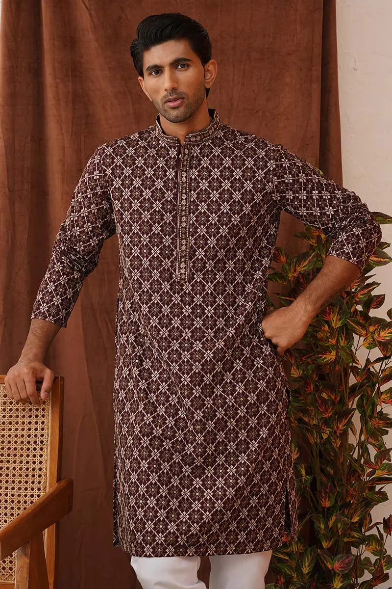 Purple Viscose Rayon Embroidered Designer Kurta Pajama Set - Traditional Wear VA
