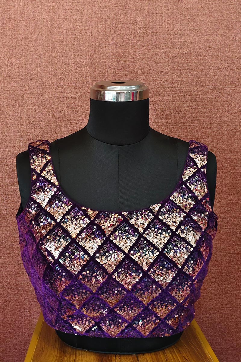Purple Sequins Silk Cotton Ready-Made Blouse – Jumki & Tikki Work RB